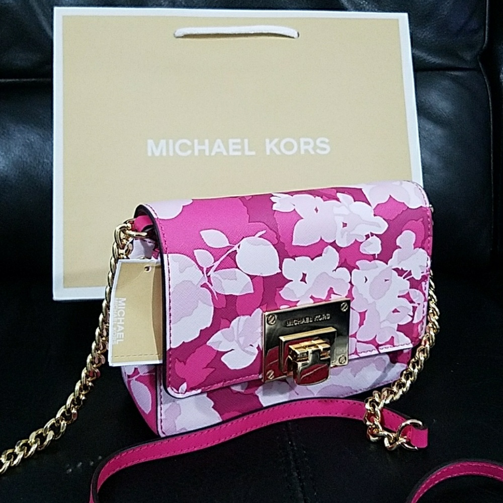 Michael Kors Tina Small Clutch Crossbody - Pink Floral NWT
